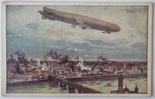 Zeppelin AK - Litho: Luftschiff Sch&uuml;tte-Lanz Warschau bombardierend 1.WK um 1915