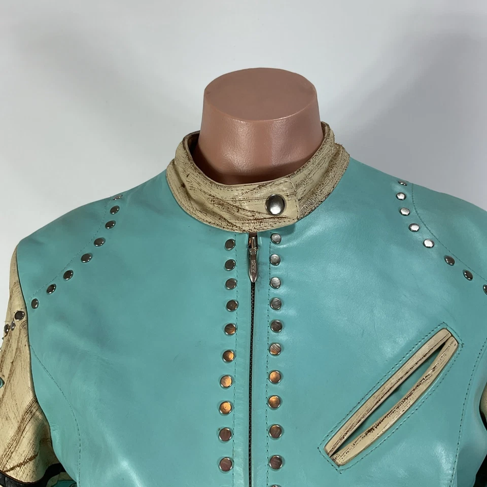 Chaqueta Wilson's RARA Vintage Cuero Aqua Máxima Star Envejecida Talla M Foto 3 de 4