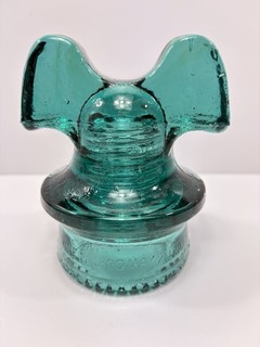 Aqua Hemingray Mickey Mouse Style Glass Electrical Insulator USA 1890 1893