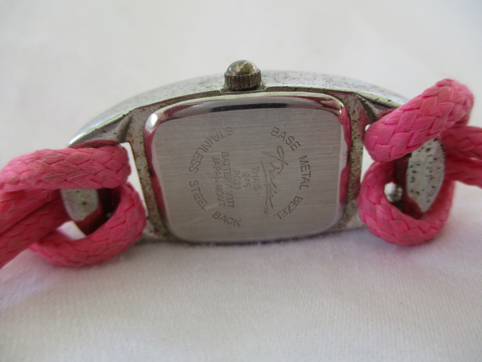 Wristwatch Rectangular Silver Tone Face Pink Band - image 5