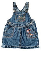 Oshkosh Denim Overall Dress Skirt Butterfly Sun Embroidered Blue Jean Size 2T