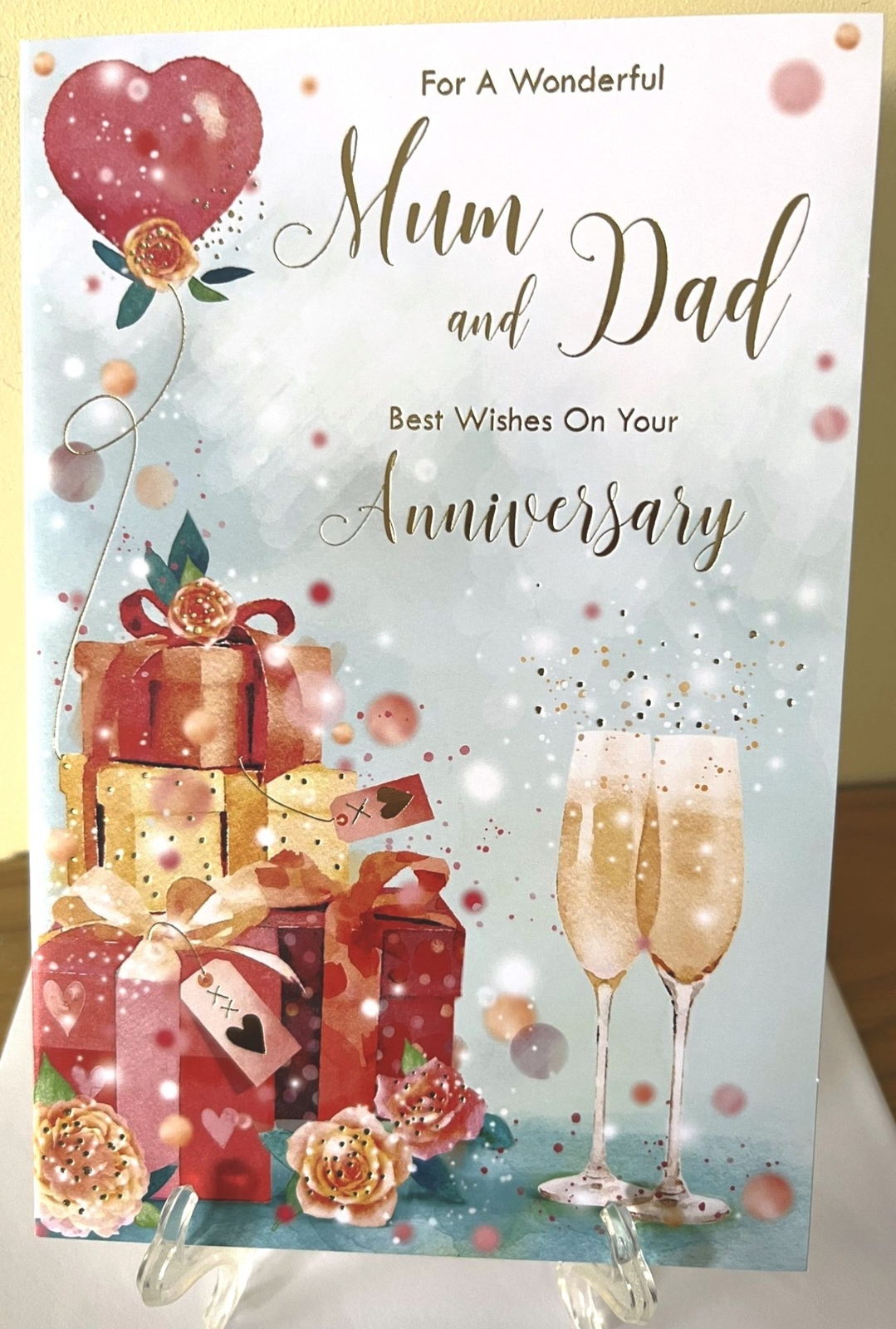 For A Wonderful Mum & Dad Happy Anniversary Card Foil Finish