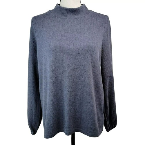 Old Navy Mock Neck Top Damen Gr. M grau hauchdünn Bluse Shirt minimalistisch Capsule