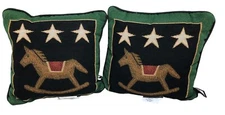 2 Mount Vernon Mills Rocking Horse  Tapestry Throw Pillows 13” USA Made Vintage