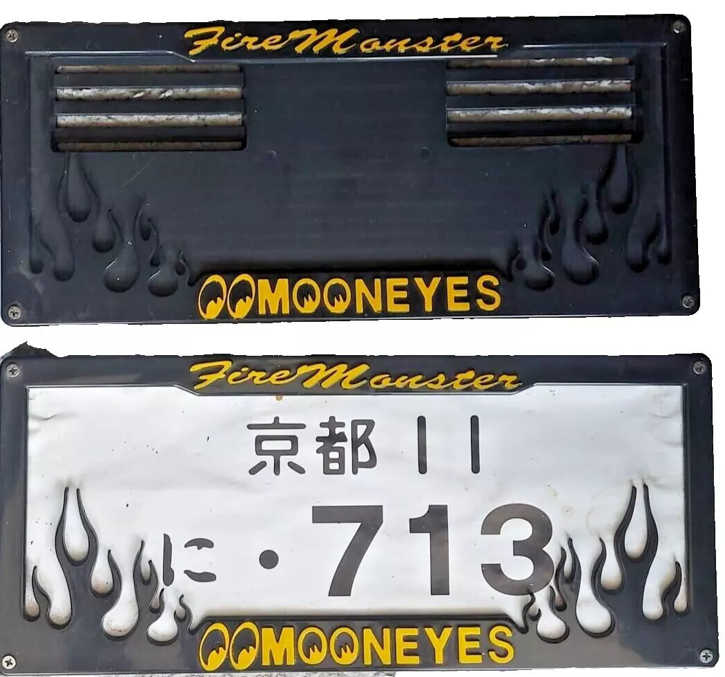 Mooneyes Fire Monster License Plate Frame | Black | Plastic