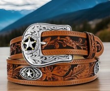 Justin 5 STAR RANCH CONCHO  Leather Belt Size 32 Made USA List 74 NWT C12424