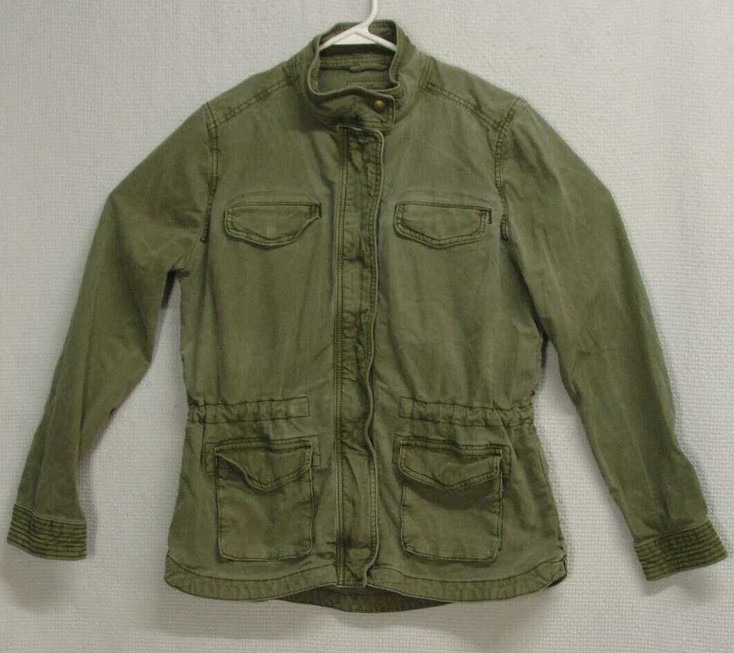 Lucky Brand Military Field Jacket Utility Coat Olive Green Full Zip Womens  M