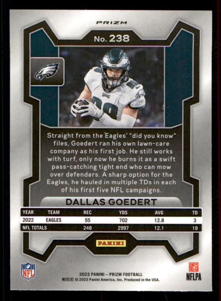 2023 Panini Prizm Prizms Silver #238 Dallas Goedert - Image 2 of 2