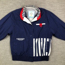 Vintage Izzi Spirit Jacket Womens M Blue Nautical Windbreaker 70s 80s Preppy