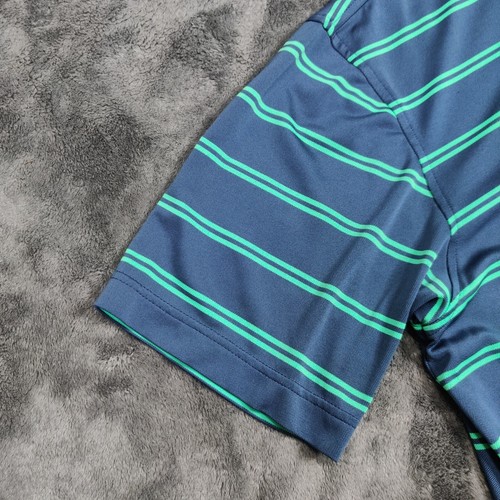 Camisa polo de golf Peter Millar para hombre grande a rayas azules y verdes que absorbe la humedad - Imagen 2 de 7