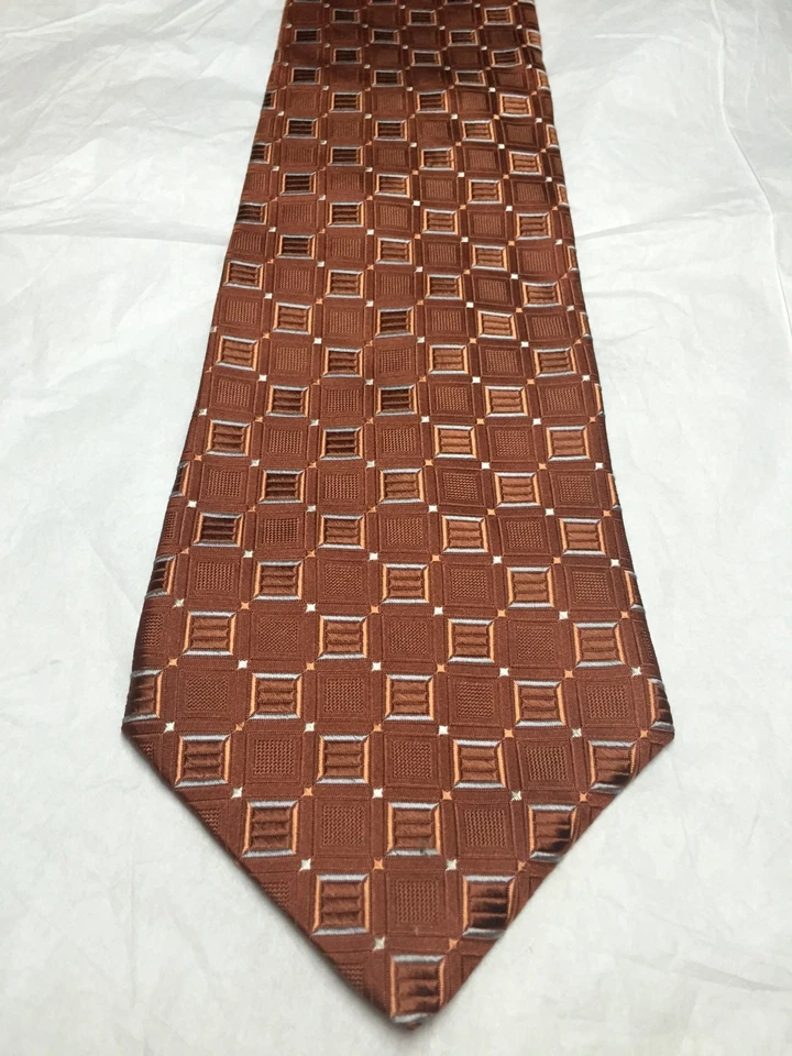 MURANO MENS TIE BROWN WITH GOLD AND BLUE SQUARES 60 X 4 - Image 2 of 4