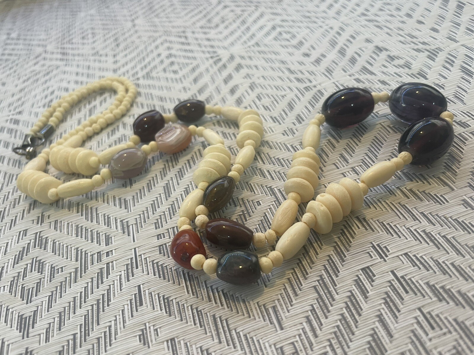 Vintage Crystal Beaded Bone Statement Necklace - image 4