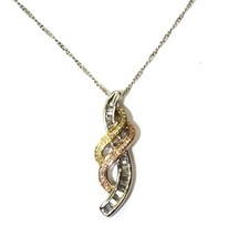 925 10k tri color gold .26ct diamond fancy ribbon pendant necklace 4.7g 18