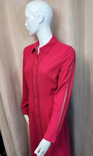 M&S Long Sleeve LACE TRIM Silky SHIRT DRESS ~ Size 10 ~ PINK - Picture 7 of 8