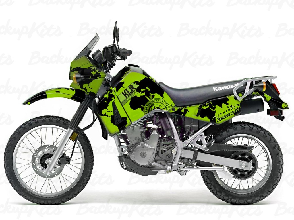 Kawasaki KLR 650 DECALS GRAPHICS STICKER ADVENTURE MAPS GREEN 1993