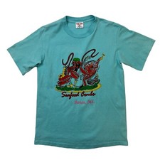 Vintage Seafood Combo Boston MA 1988 T Shirt Mens M Medium Pool Blue Made USA