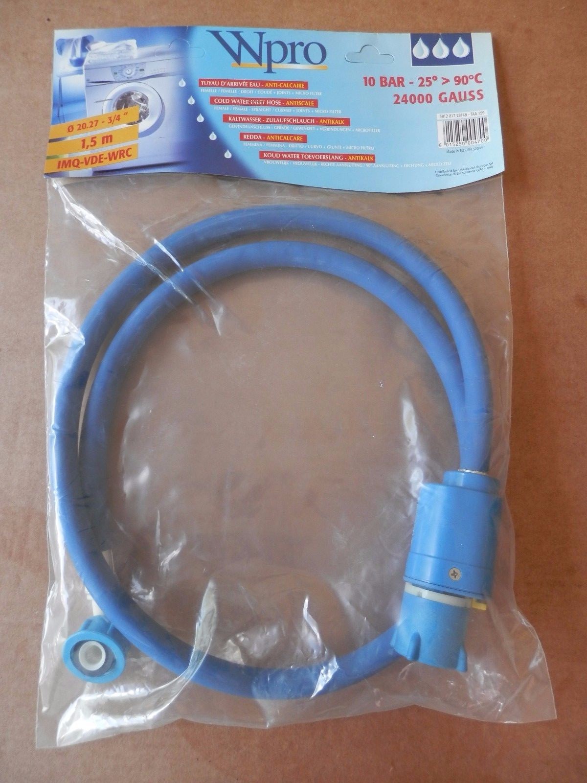 WPRO COLD WATER INLET HOSE WITH ANTI SCALE FILTER WASHING MACHINE HOSE