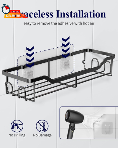 Kitsure shower caddy 2 pack large – black stainless steel no-drill bathroom orga - 第 5/7 張圖片