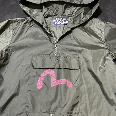 Evisu Kuro Evisukuro Japanese Windbreaker Anorak Jacket Donna Long