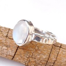 Solid 925 Sterling Silver Moonstone Ring Natural Rainbow Moonstone Rings-R274