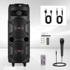 6000W Dual 8" Woofer Portable Bluetooth Party Speaker Heavy Bass Sound Mic FM