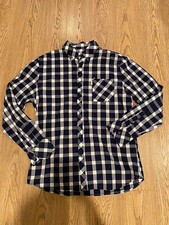 EUC Men's Five Four Button Up Long Sleeve Shirt Blue White Check Slim Fit