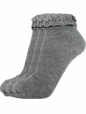 pair Women's Frilly Ankle Trainer Socks Ladies Cotton Lace Top