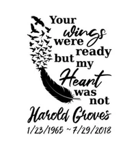 In Loving Memory - Bird Feather Wings Angel Heaven Sticker Decal Personalized
