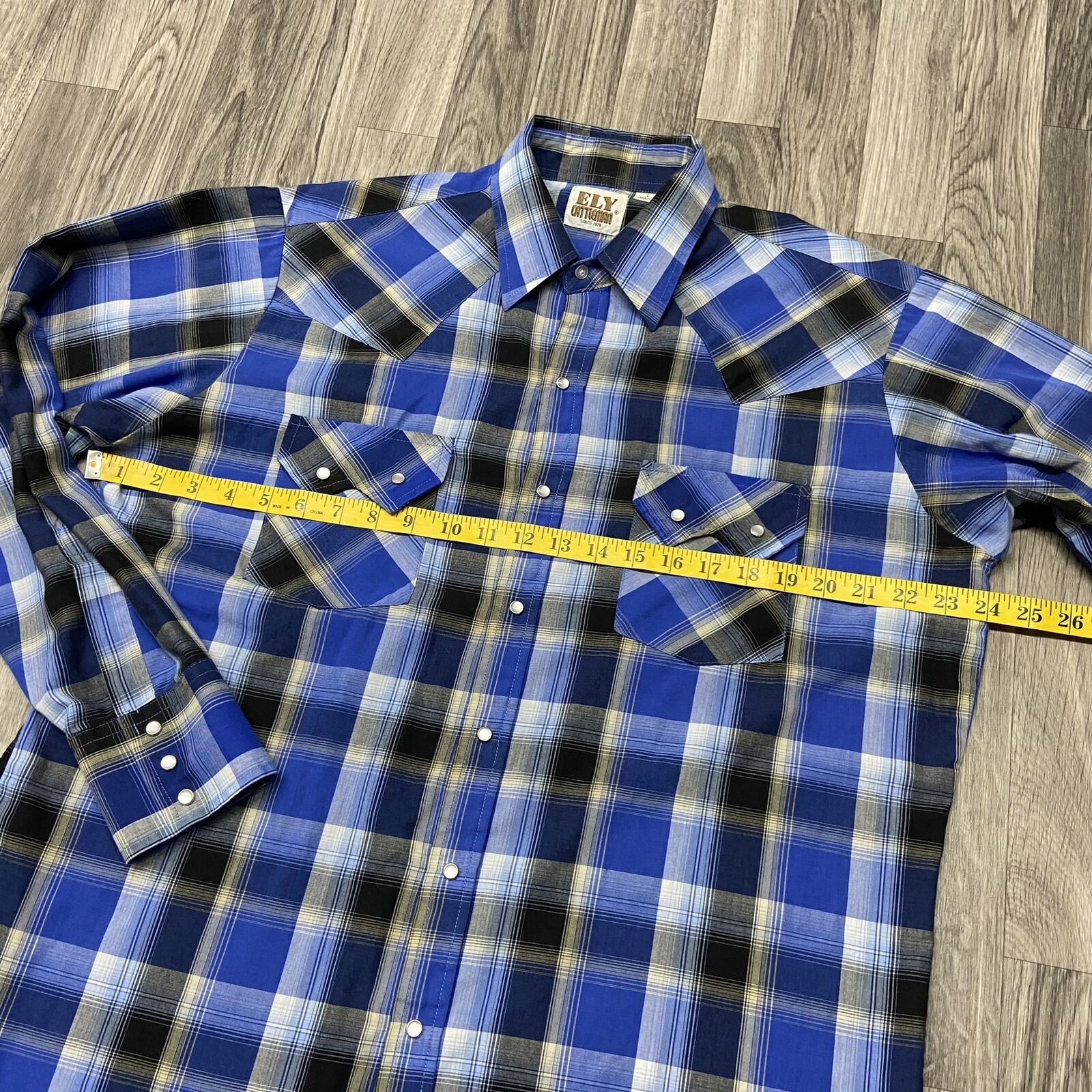 ELY CATTLEMAN Button Down Collared Blue Plaid Cas… - image 7