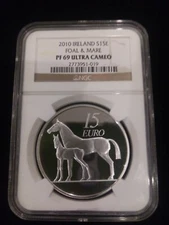 2010 Ireland Horse Foal and Mare Silver 15 Euro NGC PF 69 Ultra Cameo