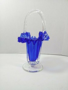 Vintage Cobalt Blue Glass Basket With Clear Twisted Handle Ebay ebay
