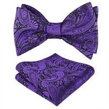Men Self-tied Paisley Bow Tie and Pocket Square Set Dark Purple