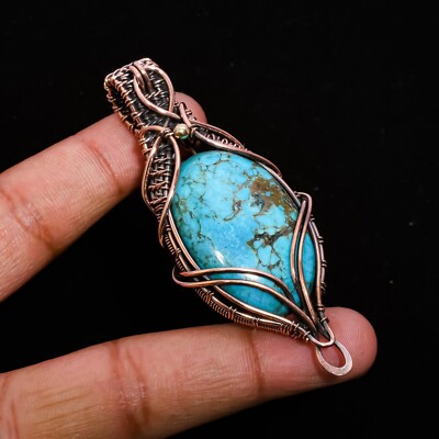 Beautiful Turquoise Copper Wire Wrapped Pendant Jewelry Gift For