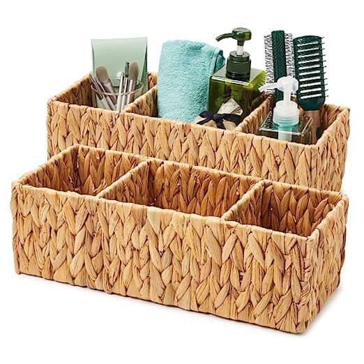 Natural Storage Baskets, Woven Wicker Divided 3 Section Water Hyacinth