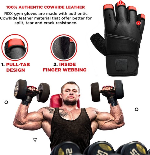 RDX Weightlifting Gloves, Workout Gloves Gym Gloves Bodybuilding Training Gloves - Picture 4 of 8