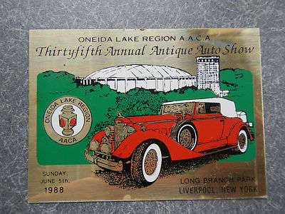 Dash Plaque Antique Car AACA Oneida Lake Liverpool NY Long Brance June 5 1988