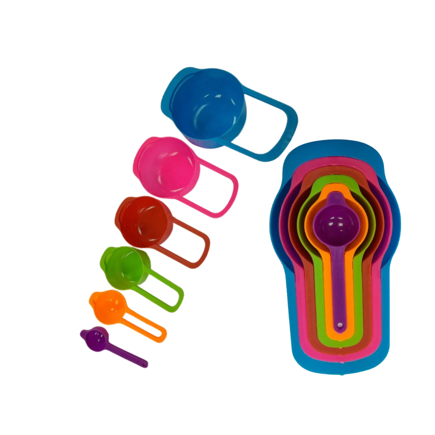 Multi-Color Measuring Cups and Spoons 6 Piece Set Plastic Cooking Kitchen Tools