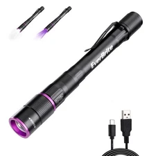 EverBrite Rechargeable Pen Flashlight UV Light White Light 395nm 4 Lighting Mode