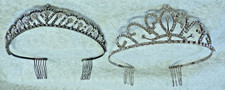 2 TIARA CROWNS VINTAGE SILVER TONE METAL WITH RHINESTONES JEWELRY 5"-6" OPENING