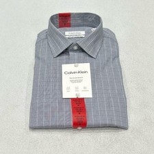 Calvin Klein Men  s Tech Active Stretch Dress Shirt, Blue Plaid, M 15-15.5-32/33 