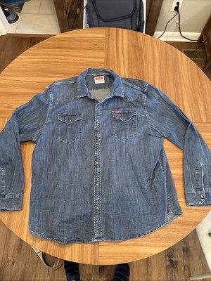 Wrangler Denim Pearl Snap Shirt XXL Western Workwear Button Up 