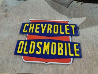 Porcelain Chevrolet Oldsmobile Enamel Sign Size 8" x 6.5" Inches