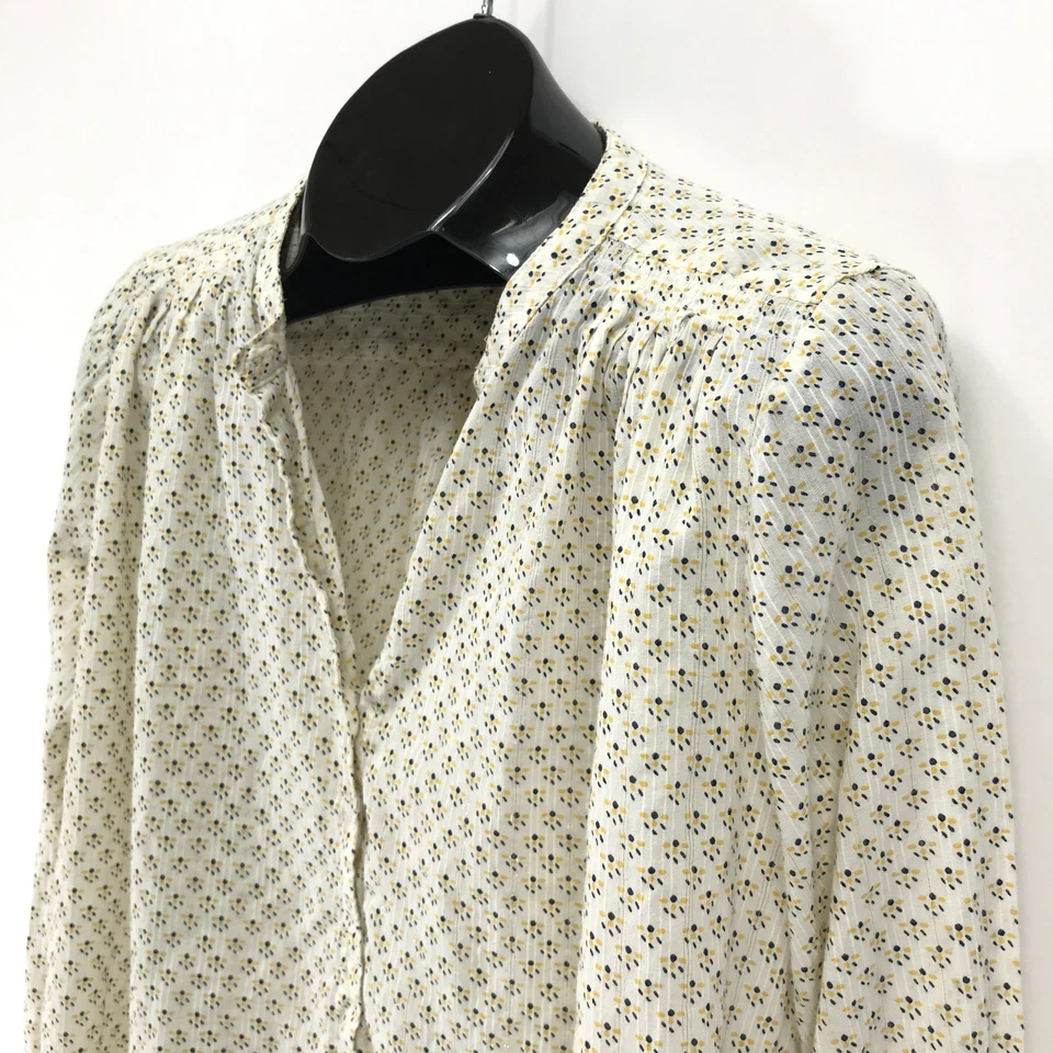 Blusa de hombro plisada manga larga GAP para mujer grande blanca estampado informal carrera Foto 3 de 4