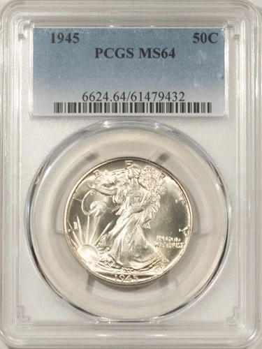 1945 WALKING LIBERTY HALF DOLLAR - PCGS MS-64, BLAST WHITE!