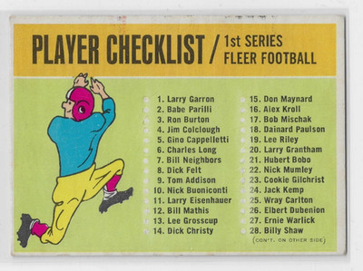 1963 Fleer Football Checklist No# SP VG ERASED