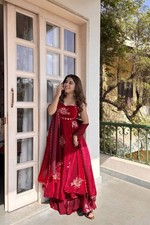Indian Designer Silk Pink Gown Palazzo With Dupatta For Reception Wear