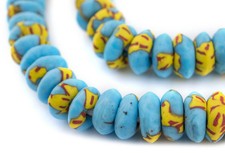 Fire and Water Fused Rondelle Glass Beads 14mm Ghana African Multicolor Disk