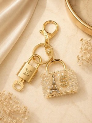 Authentic Louis Vuitton Gold Padlock   Key Set w/ Unbranded Bag Charm