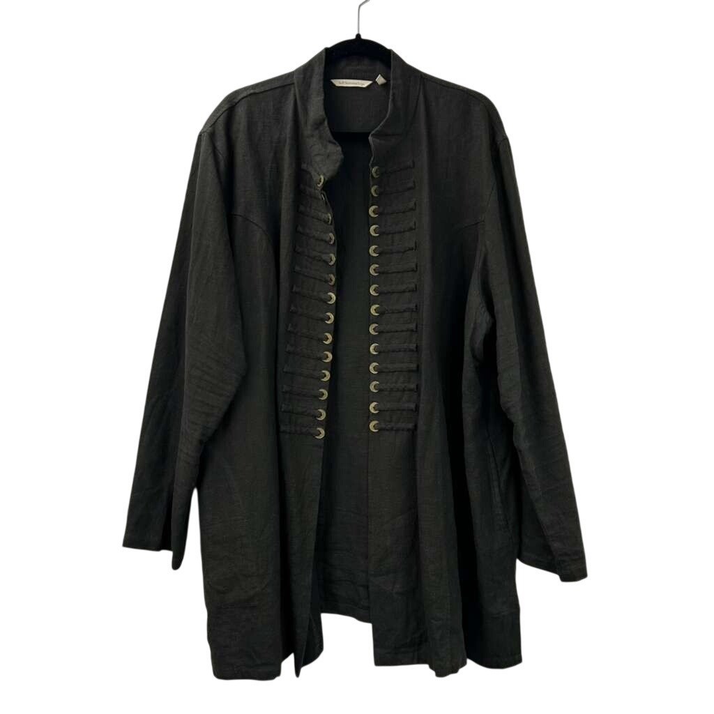 Soft Surroundings Jacket Women's 3X Brown Sheffield Coins Military 100% Ramie