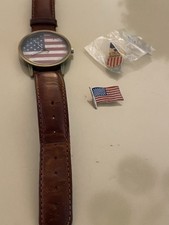 RELOJ BANDERA AMERICANA 3 Y 2 ALFILERES Sombrero Tie Tack Insignia EE. UU. NATACIÓN Y BANDERA DE EE. UU.